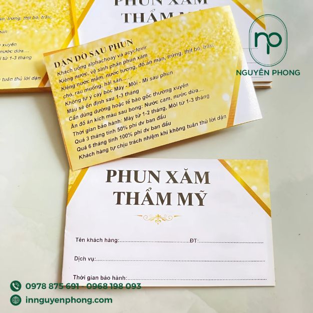 in thẻ bảo hành phun xăm thẩm mỹ cho spa